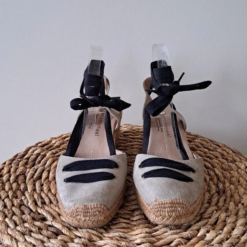 Eric Michael Womens Handmade Beige Suede Espadrille Lace Up Sandals‎ 40/9.5